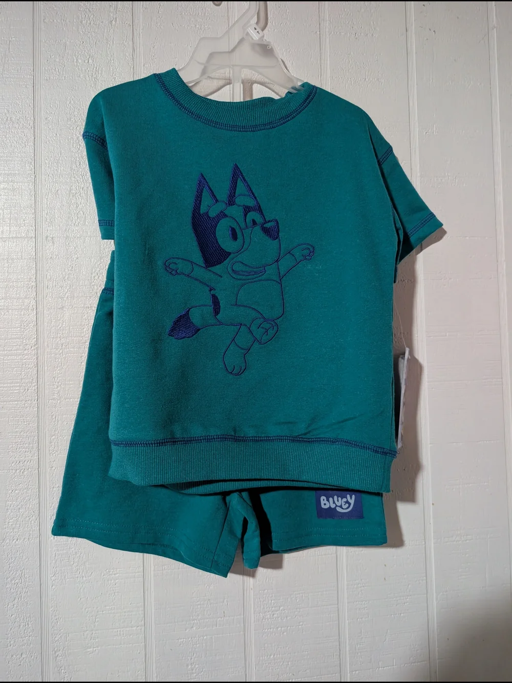Kids Bluey Teal Short-Sleeve & Shorts set W/Playful Bluey Graphic